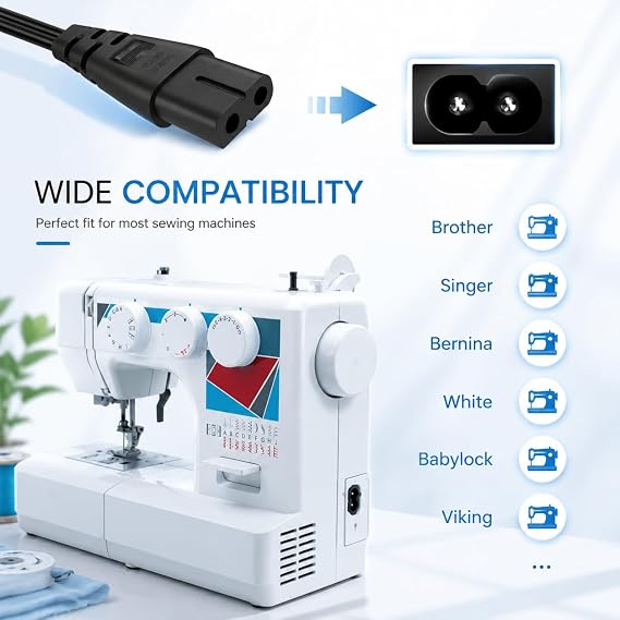 6FT Sewing Machine Power Cord AC Cable for Brother Singer Bernina