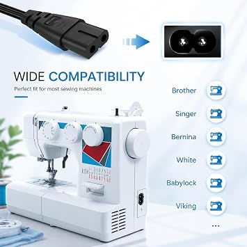 6FT Sewing Machine Power Cord AC Cable for Brother Singer Bernina