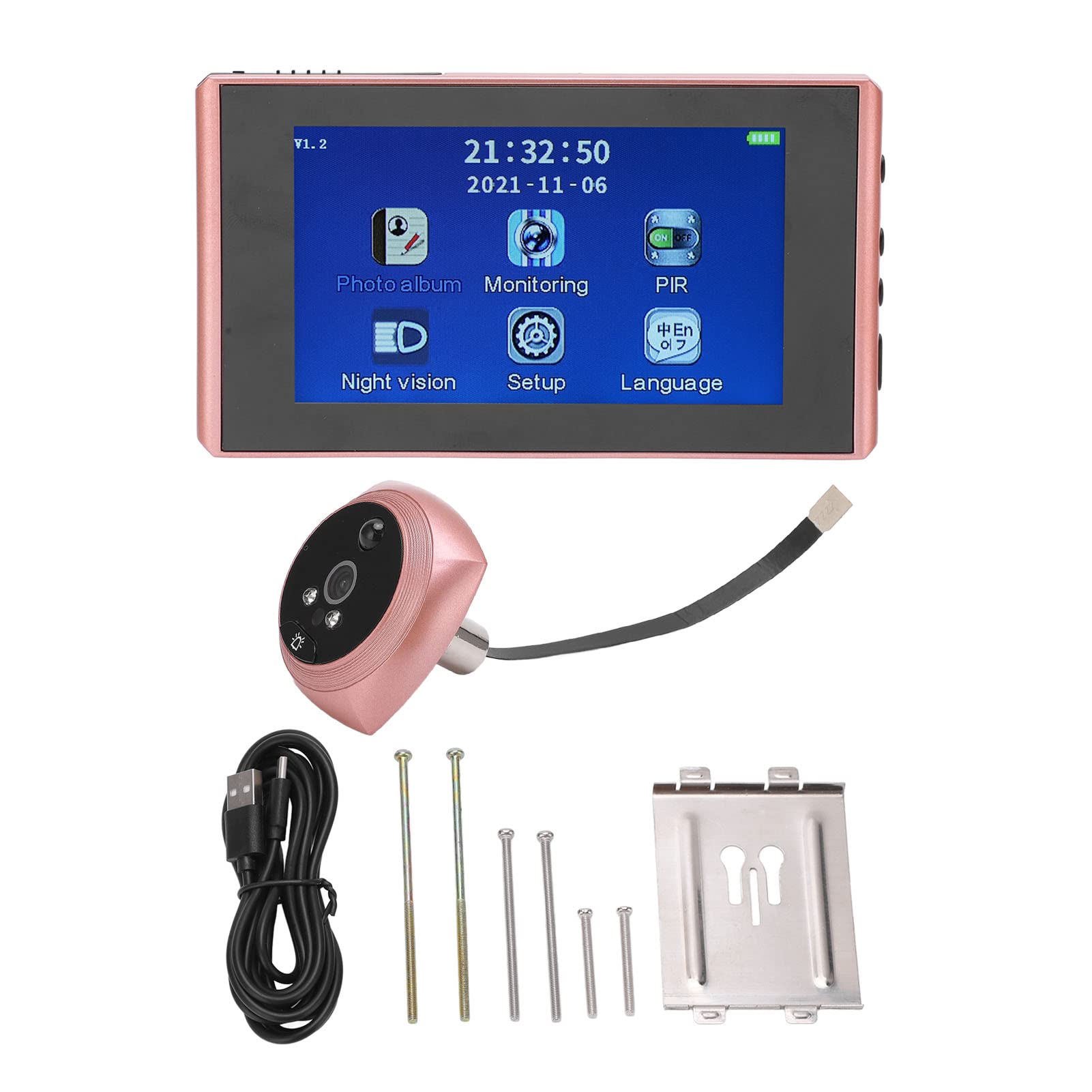 XINL Visor de Mirilla de Timbre, Visor Digital de Puerta PIR Detección de Movimiento Visión Nocturna infrarroja Almacenamiento automático Pantalla de 4.3 Pulgadas para Seguridad en el hogar