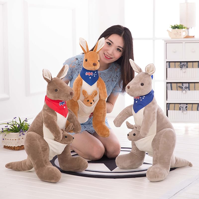 Creativo Madre e Figlio Canguro Peluche Giocattolo Carino Canguro Cuscino Peluche Bambole Animali Di Peluche Del Bambino Placare Giocattolo per Bambini Regalo 65 cm Grigio Scuro-B