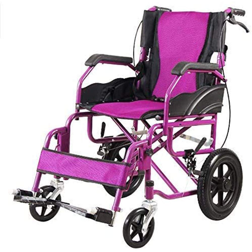 SXSLTSA Lightweight Transport Mobile Wheelchairs for Adults Folding, Transport Lightweight Transport Mobile Wheelchairs with Quick Release Wheels and Handbrakes (Purple)
