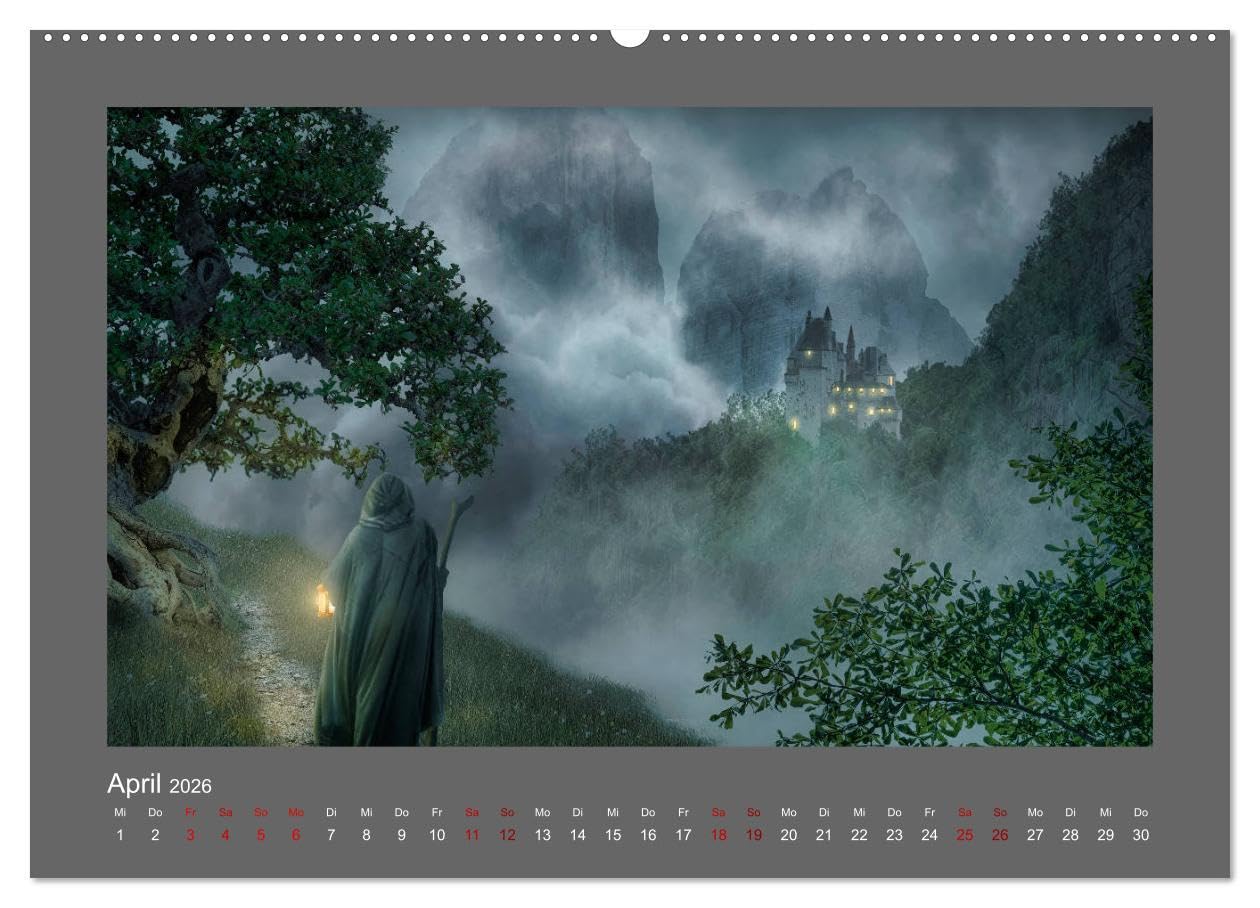 Weg des Zauberers (Wandkalender 2026 DIN A2 quer), CALVENDO Monatskalender: Ein Fantasy-Bilderbuch (CALVENDO Kunst)