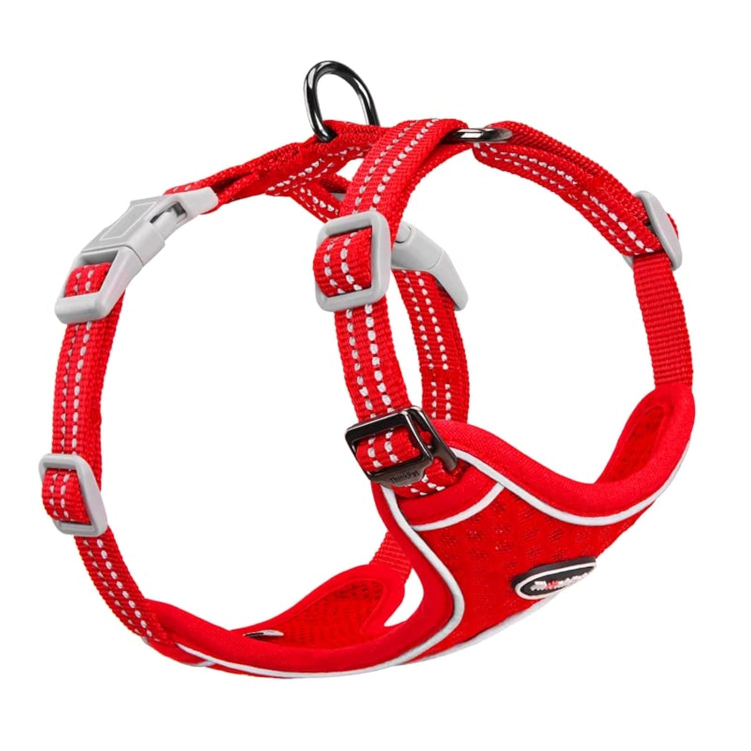 ThinkPet Reflective Breathable Soft Air Mesh No Pull Puppy Choke Free Over Head Vest Ventilation Harness for Puppy Small Medium Dogs (Red,L) — view 10
