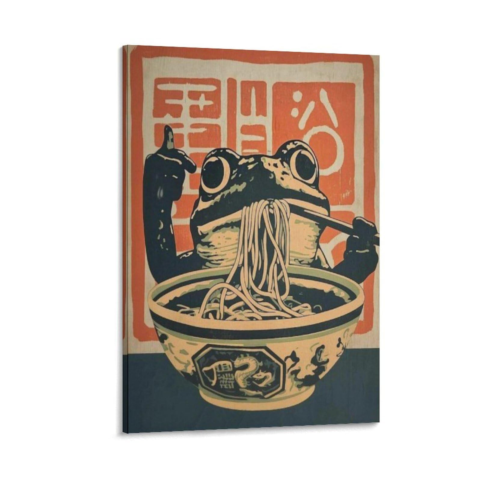 GQVCJSW Vintage Ramen Eating Frog Poster Canvas Poster Bedroom Decor Landscape Office Room Decor Gift 24x36inch(60x90cm)