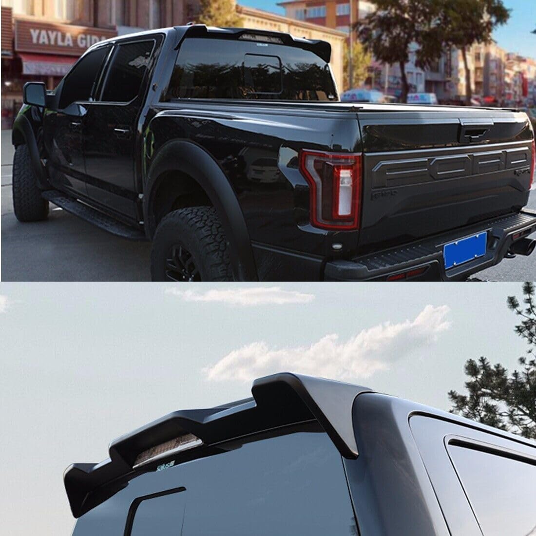 Rear Roof Spoiler Visor Wing Fit for 2015-2020 Ford F150 F-150 XL/XLT/Raptor/Limited/Lariat/Platinum All Beds and Cabs, Gloss Black Sport Style Cab Top Lip Exterior Accessories