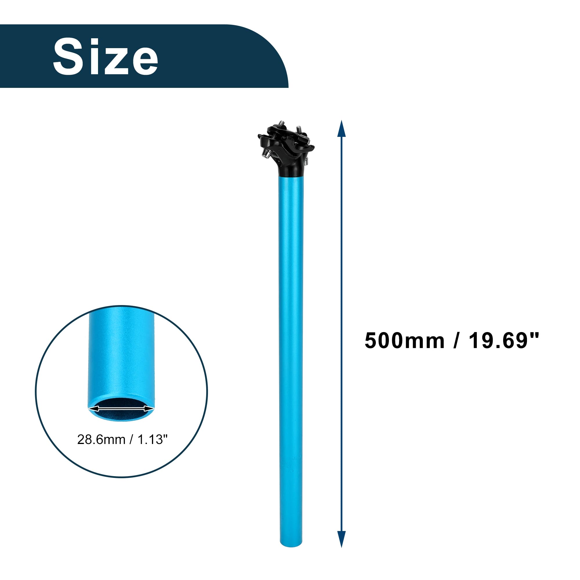 Reggisella Per Bici Blu 1 Pezzo Angolo Regolabile Alluminio | Diametro 28.6mm Lunghezza 500mm Adatto Per Bici Da Strada Mountain Bike MTB BMX Installazione Facile