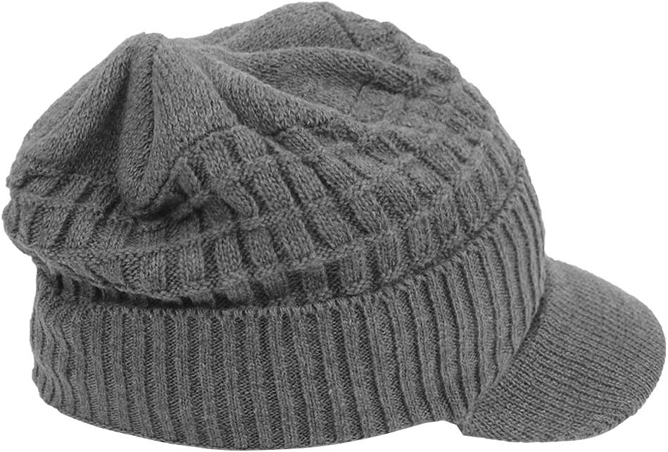 Original One Winter Wool Knitted Chunky Visor Beanie Hat with Brim Fur Lined Peaked Ski Cap image 2