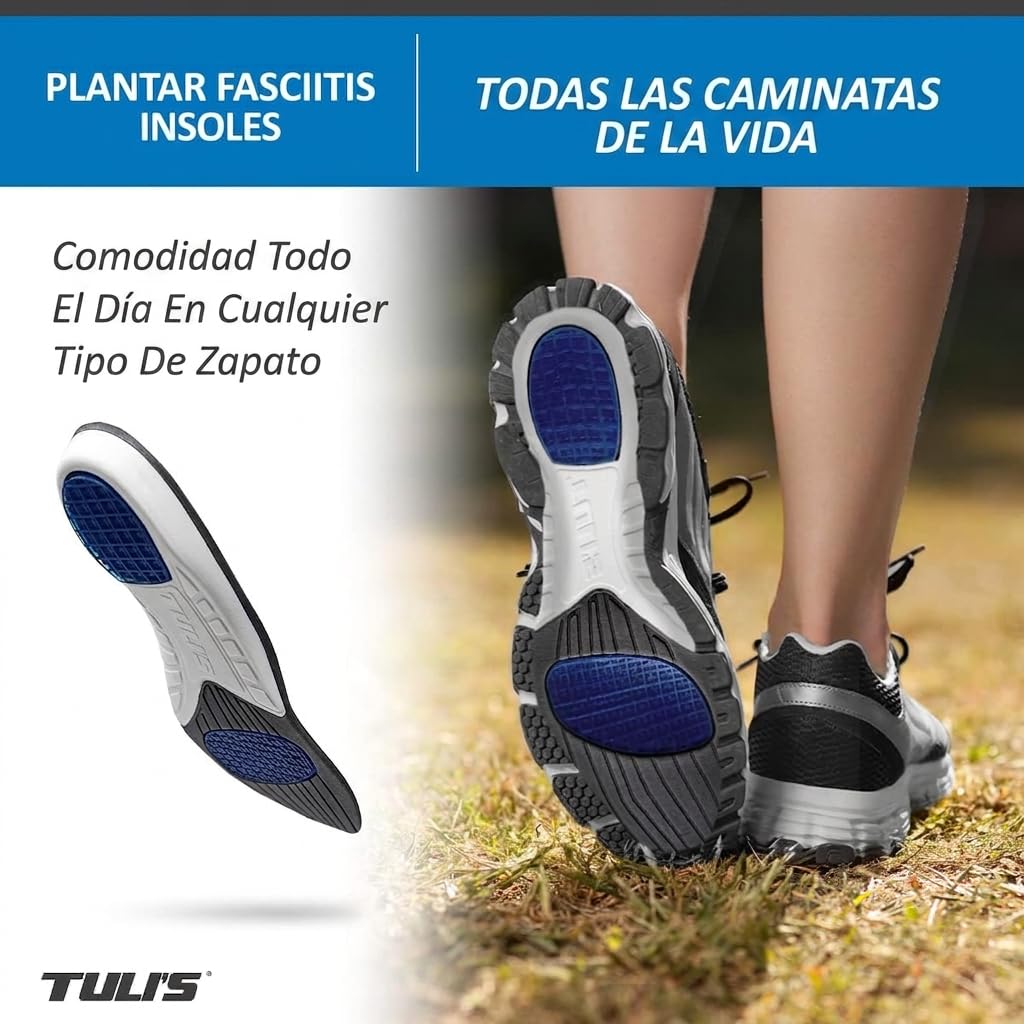 Tuli's Plantar Fasciitis Insoles Plantillas de Soporte Grande, 1 Par | Fascitis Plantar – Arcos y Alivio de Dolores de Pie, Amortiguación Antishock Premium