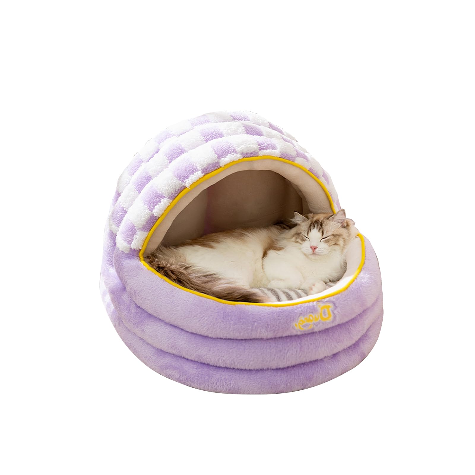 Galatée Indoor Lovely Cat Cave, Plush Igloo For Cat And Small Dog, Warm Dog Bed With Anti-Slip Bottom, Comfortable Pet Bed (S, Purple)