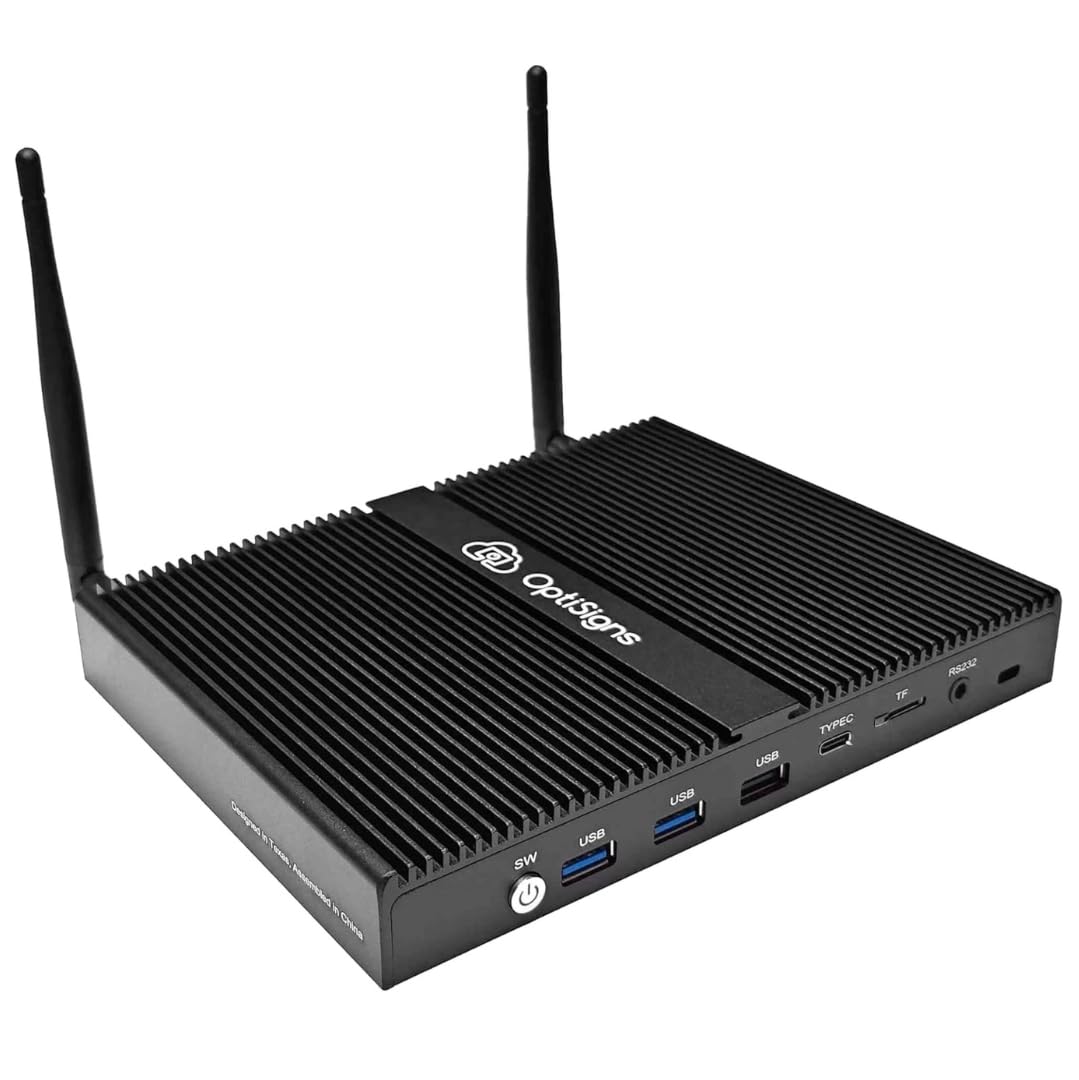 OptiSigns Pro Digital Signage Player mit Intel Pentium Quad-Core, 4 GB RAM, 128 GB SSD, Wi-Fi 6, HDMI-CEC, 4K Ultra HD