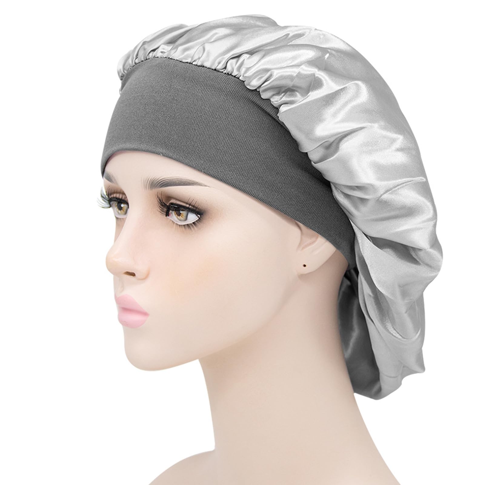 matumou Sleep Hat Wide Headband Elastic Satin Stretchy Hair Bonnet Hat for Woman Hair Care Hat