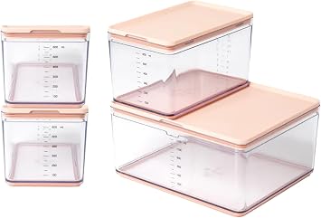 Prepdeck Food Storage Containers from 20% More Capacity - Streamlined & Stackable - Super Seal Lids - Measure in ml, oz & Cups - Color-Matched Grippy Silicone Foot Trim - 3 Size Options, 5 Colors