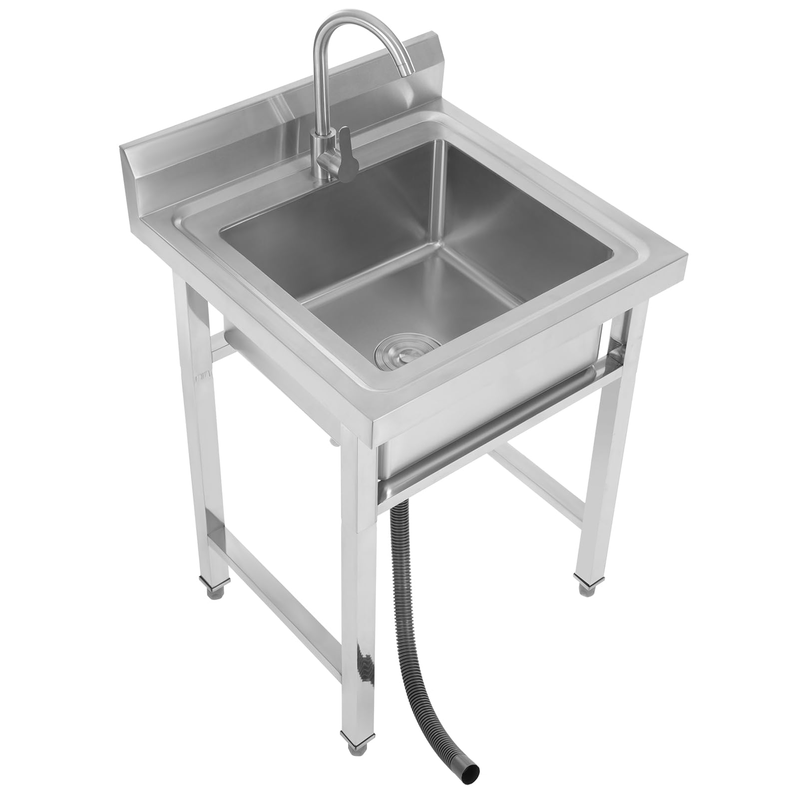 Évier de cuisine en acier inoxydable - 1 bac - Multifonction - Avec robinet chaud et froid - Lavabo autoportant pour garage, atelier, buanderie, camping - 93 x 60 x 60 cm