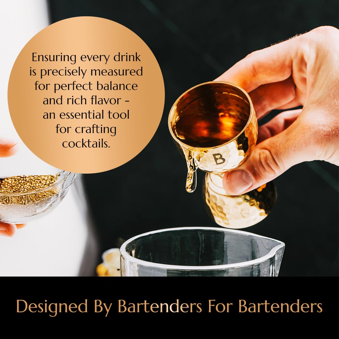Doseur double cloche 100 % cuivre martelé pour barman | 56,7 g 28,3 g Outil de mesure | Outils de bar | Tasse à mesurer l'alcool à cocktail | Outil de mesure de liquide