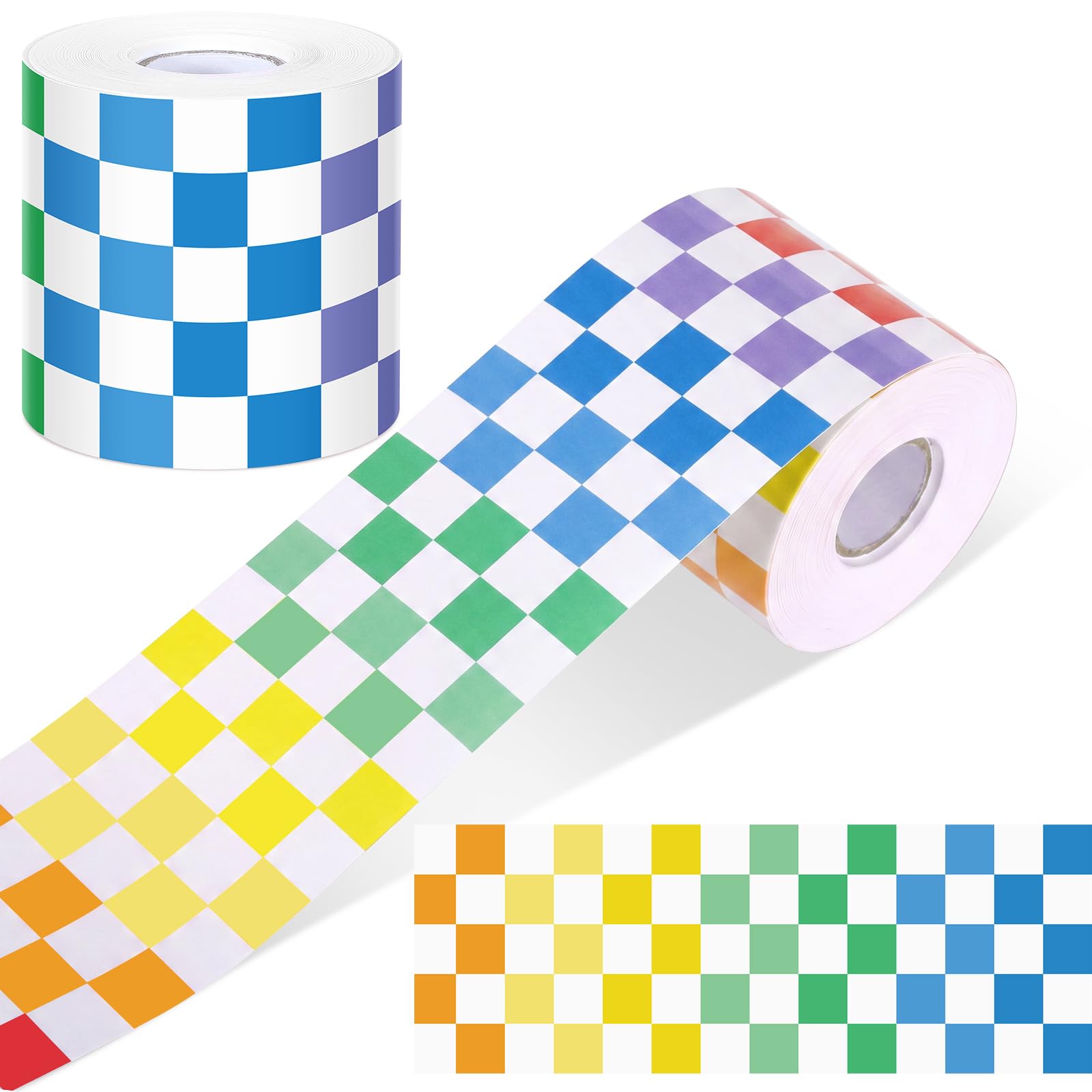 Zonon 65 Feet Checkered Bulletin Board Borders, Colorful Rainbow Trim
