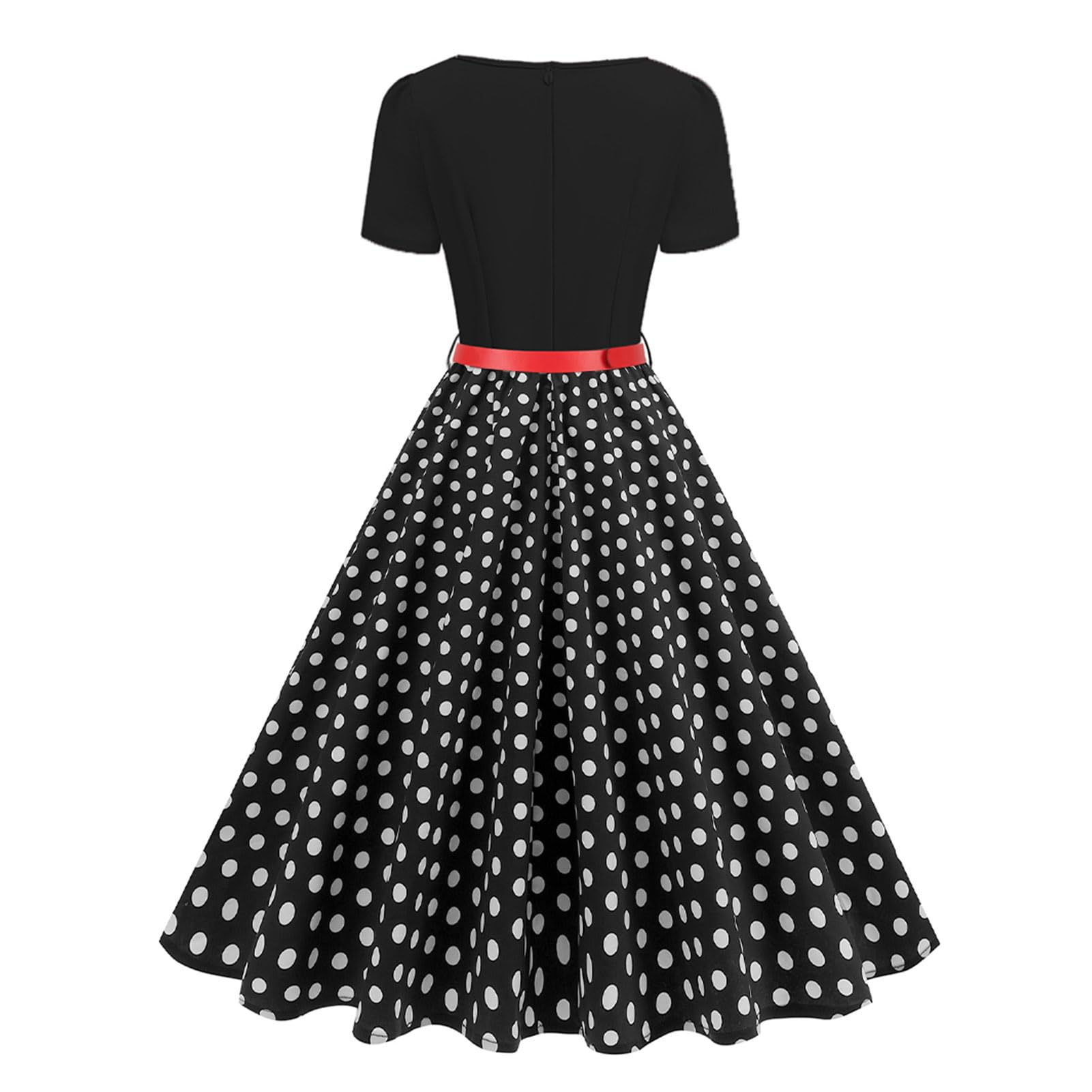 Odizli Rockabilly - Vestido vintage de los años 50 para mujer, cuello cuadrado, lunares, flores, swing hasta la rodilla, vestido coctail con cinturón