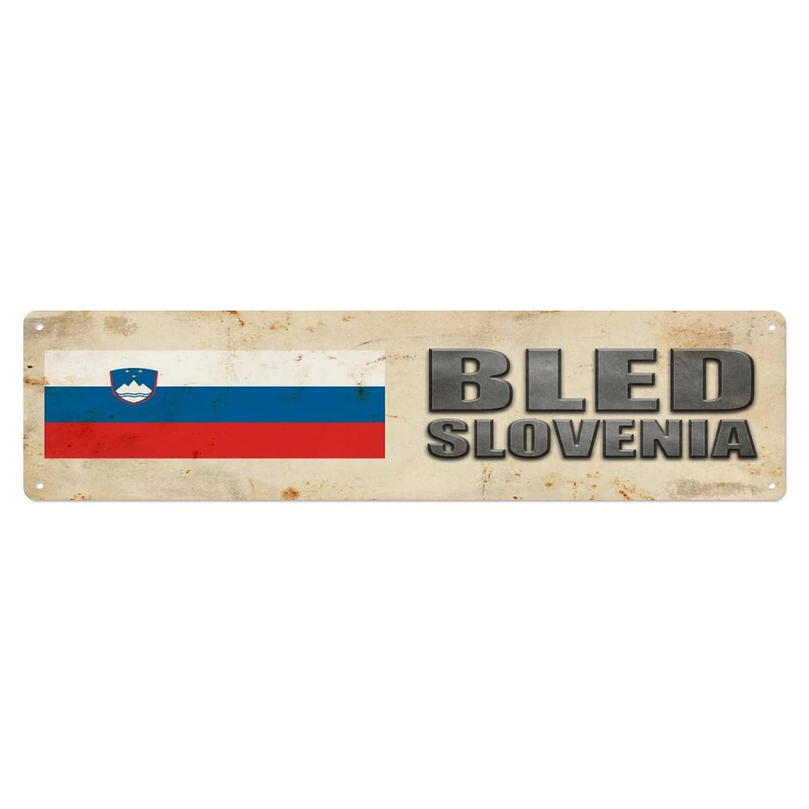 Vintage Bled Slovenia Flag Decor Rustic Travel Metal Tin Sign