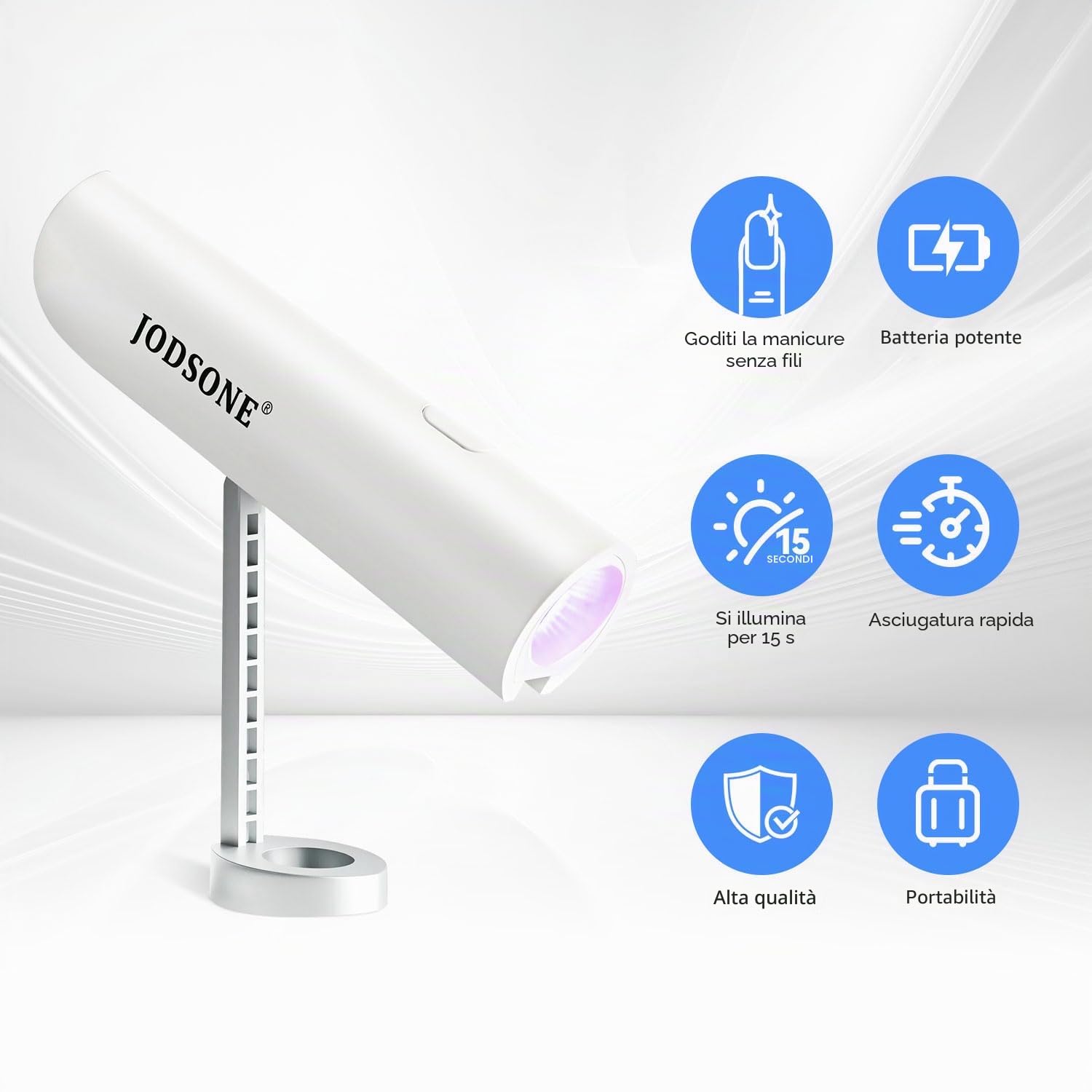 JODSONE Mini Lampada LED Unghie, Lampada portatile a U V con supporto Lampada portatile compatta per unghie ricaricabile USB Asciugatrice per unghie per casa salone di bellezza fai da te, bianco