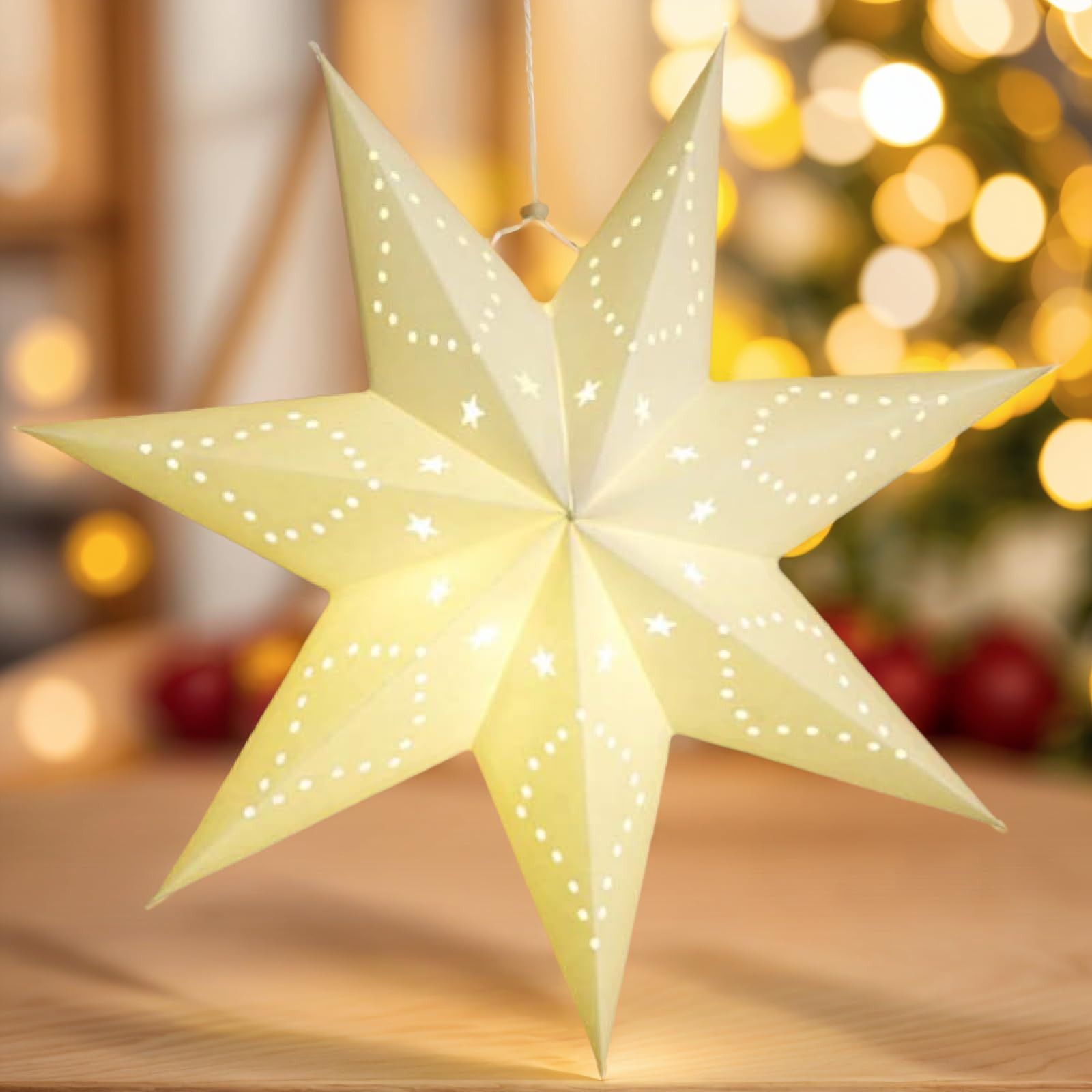 Lioobo White Paper Star Lantern - 7 Pointed Paper Star Ceiling Lampshade Hanging Ornament For Christmas Wedding Birthday Party Home Decoration 45 * 45Cm