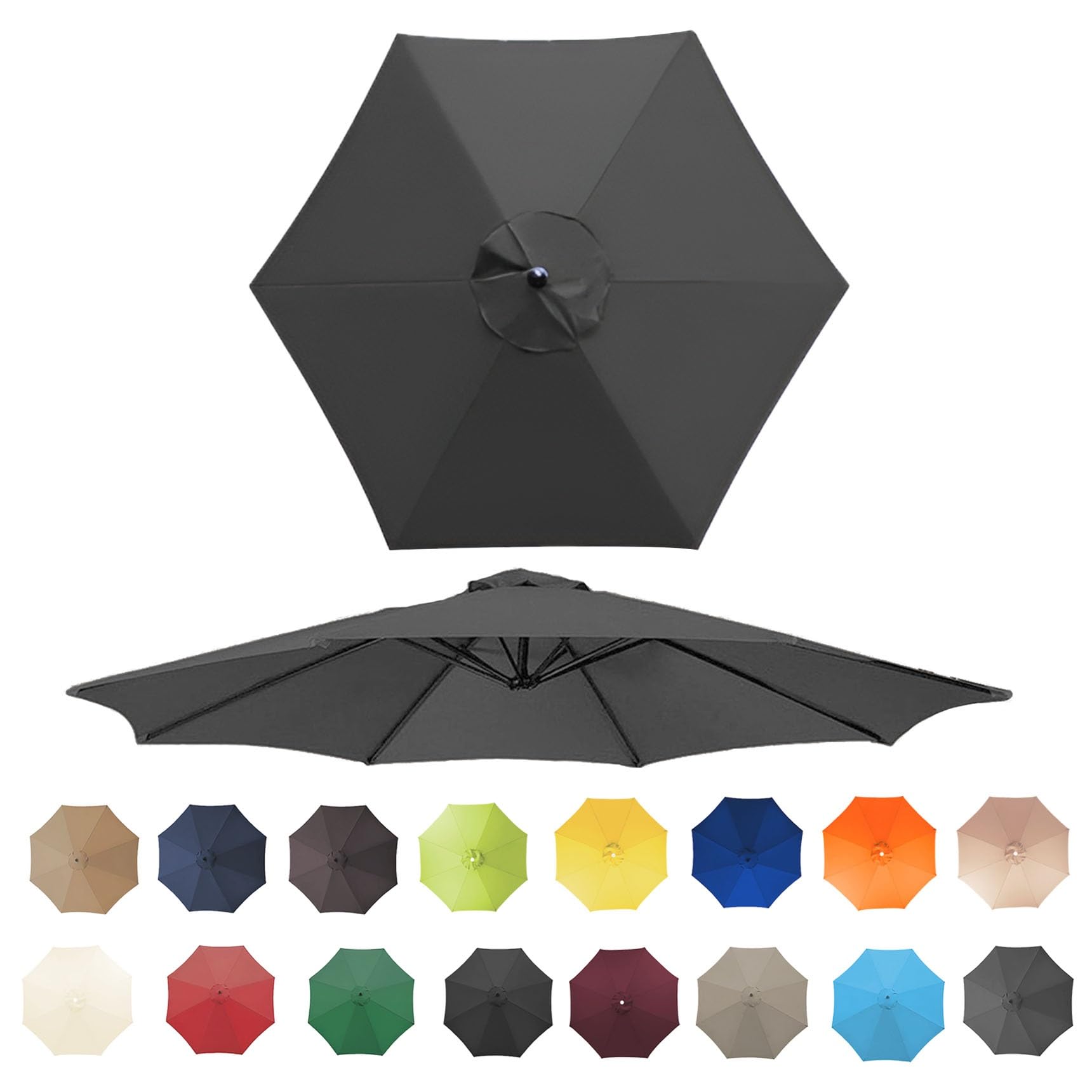 Toile De Rechange Pour Parasol De 200/230/250/270/300/350cm, Housse De Rechange Pour Parasol D'extérieur - 6/8 Baleines - Tissu De Polyester
