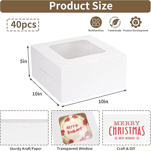 Miniatura 2 de Moretoes 40 cajas de pastel de 10 x 10 x 5 pulgadas con ventana cajas de pastelería blancas de papel para pasteles pasteles galletas pasteles