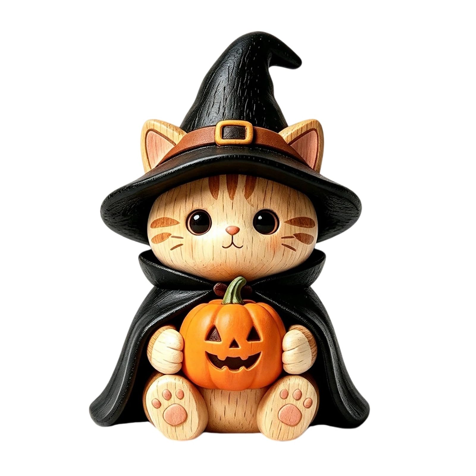 RetroNest Wooden Witch Cat Figurine, Vintage Halloween Decor For Tabletop