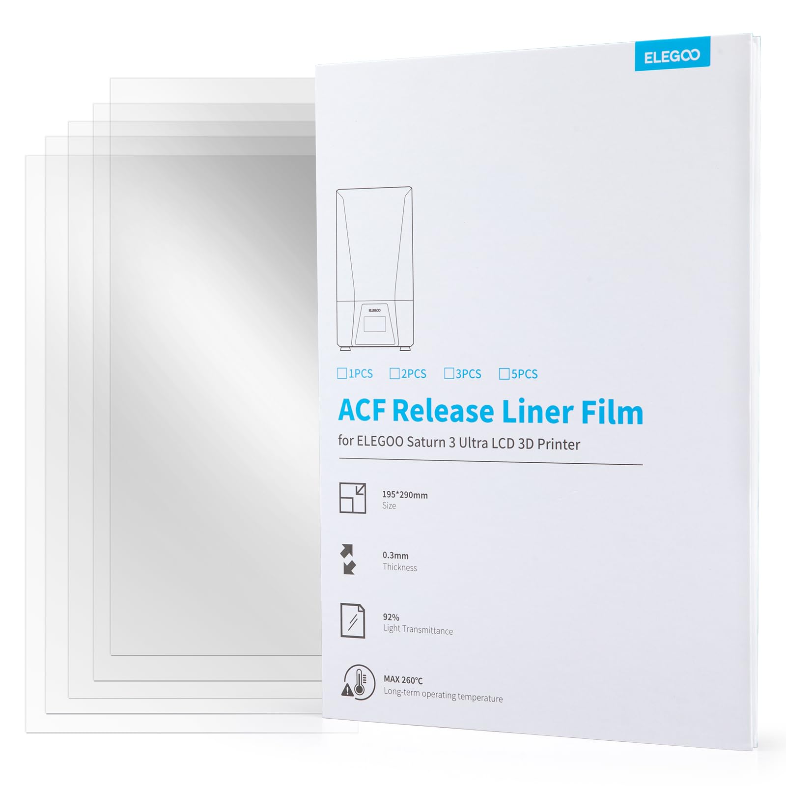 ELEGOO ACF Release Liner Film 5PCS for Saturn 3 Ultra LCD 3D Printer with Less Release Tension, Support 3X Faster Printing, 290 * 195mm, 0.3mm Thickness