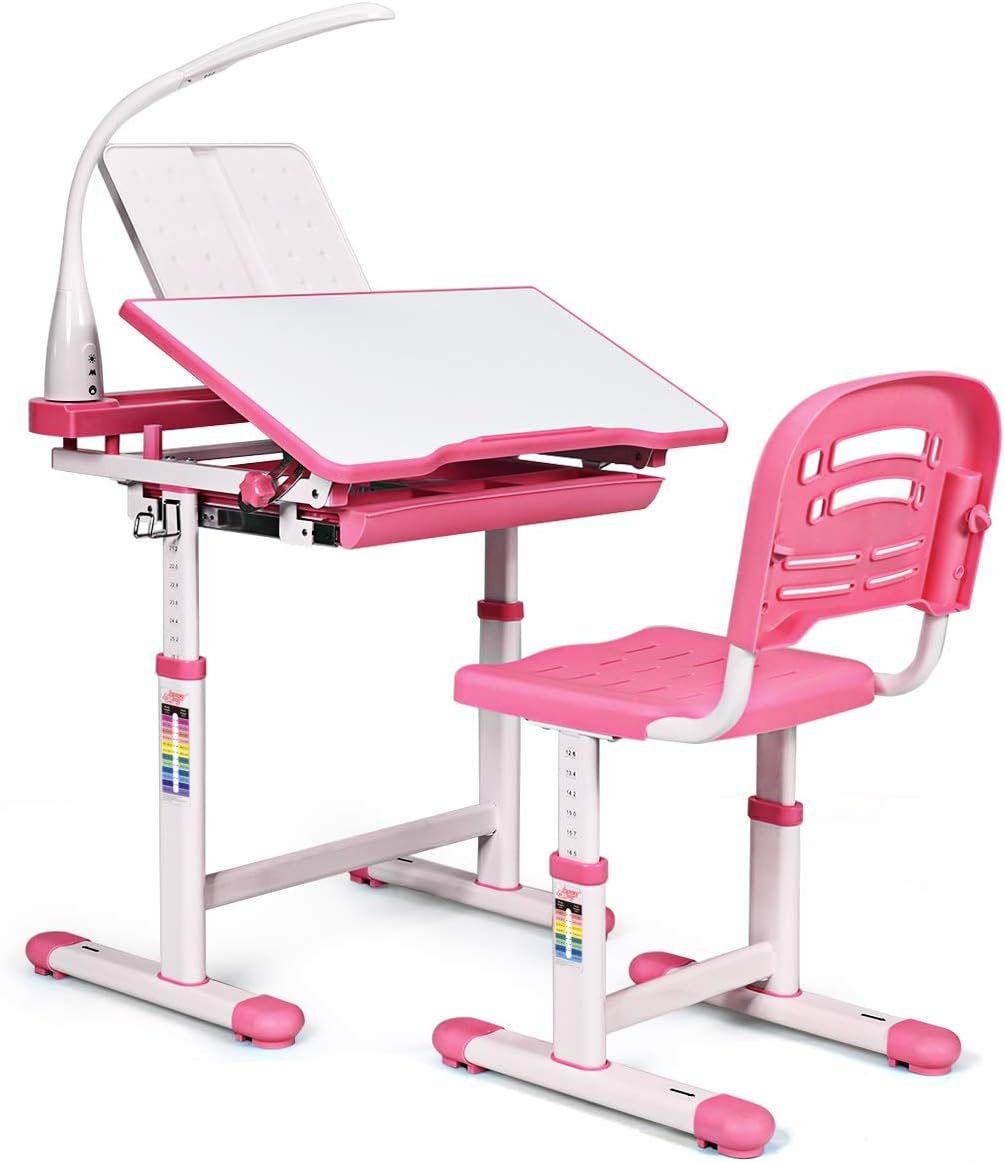 Rangement Pas Cher UDIYO Bureau Enfant, Hauteur Réglable Table Enfant Avec Chaise, Table Et Chaise Enfant Avec Tiroir, Bureau Enfant Garcon Avec Motif De Dessin Animé, Pour Étude, Travail (Bleu B Bureau