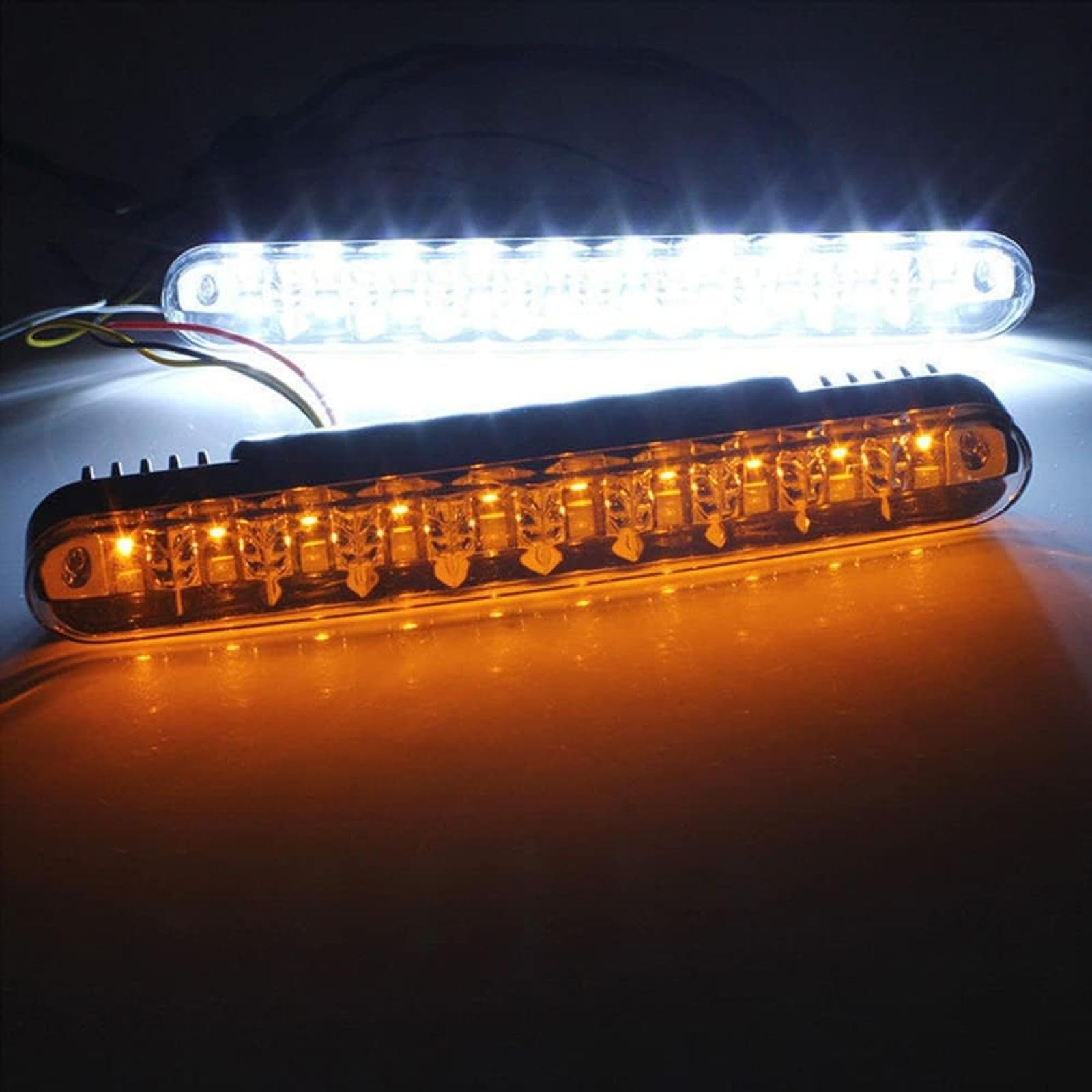 Mistlampen Światła 2 szt. Światła do jazdy dziennej samochodu DRL Dla SUV ciężarówki 12V bursztynowo-biała listwa oświetleniowa przeciwmgielna do jazdy ze streamerem