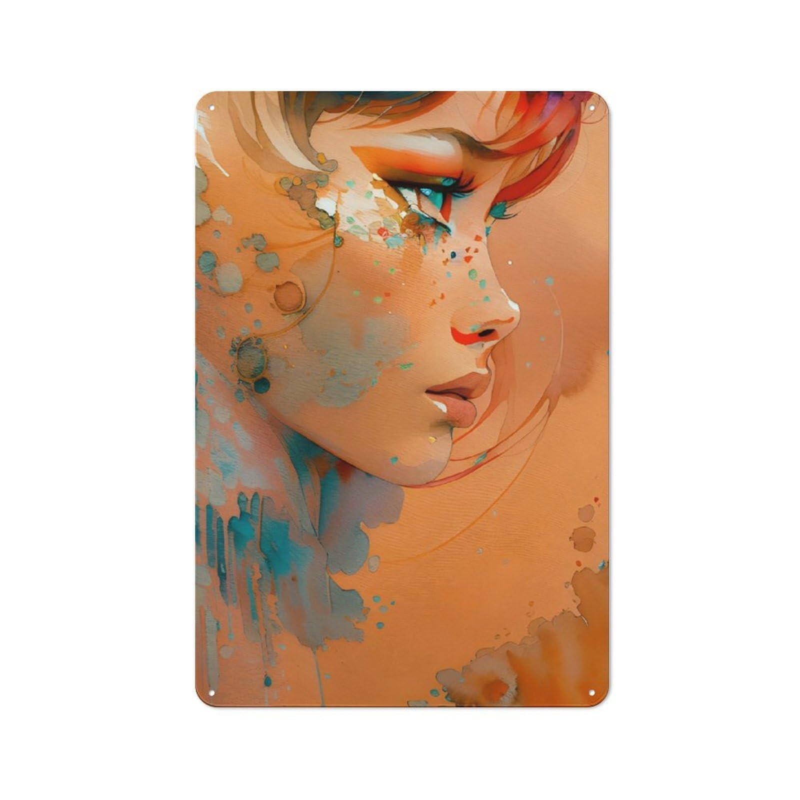 Junmoney Watercolor Woman Retro Tin Sign 30X20cm For Bar Or Restaurant, For Collectors Of Retro Metal Wall Decor