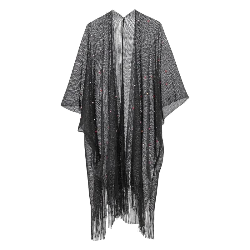 Kimonos con flecos para mujer, cárdigan, sueltos, trajes de baño, casual, sueltos, para playa, parte superior hueca, transparente, sexy ropa de playa