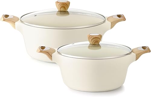 Miniatura 14 de SENSARTE Olla de Cocina de Cerámica Antiadherente con Tapa, Olla de Sopa de 2.6/4.5/6.6/8.5 QT, Olla para Guisos y Pasta Saludable, Olla Grande para