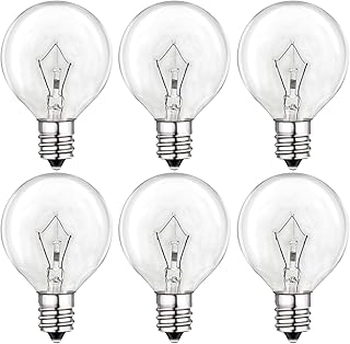 25 Watt Wax Warmer Bulbs,Light Bulbs for Full Size Scentsy Warmer,120V/E12 Base Type G Bulb,Dimmable, Warm White, 6 Packs G40 Bulbs for Candle Lamp