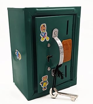 Noni Piggy Bank Metal Stainless Steel Coinbox Large for Kids Boys Girls Coin Box Piggy Bank Gullak for Kids 2 Compartments Money Saving Home Decor Showpiece with 2 Keys Multicolor, (15 x 11 cms)