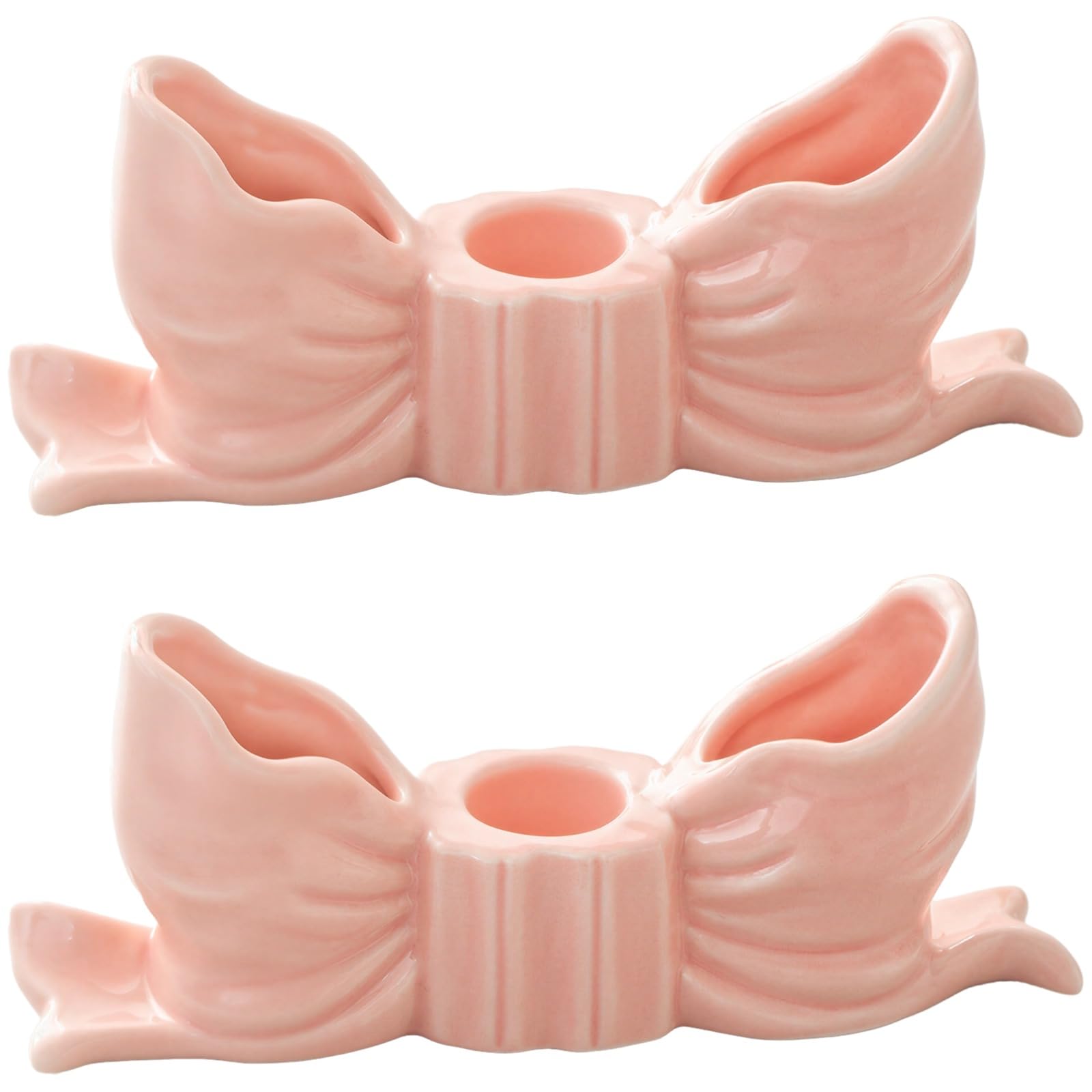 2 STK. rosa Schleifen-Kerzenhalter, Coquette Kerzenhalter Set, Keramik Deko-Kerzenständer für Stabkerzen, romantische Wohn-Deko, passend für viele Räume
