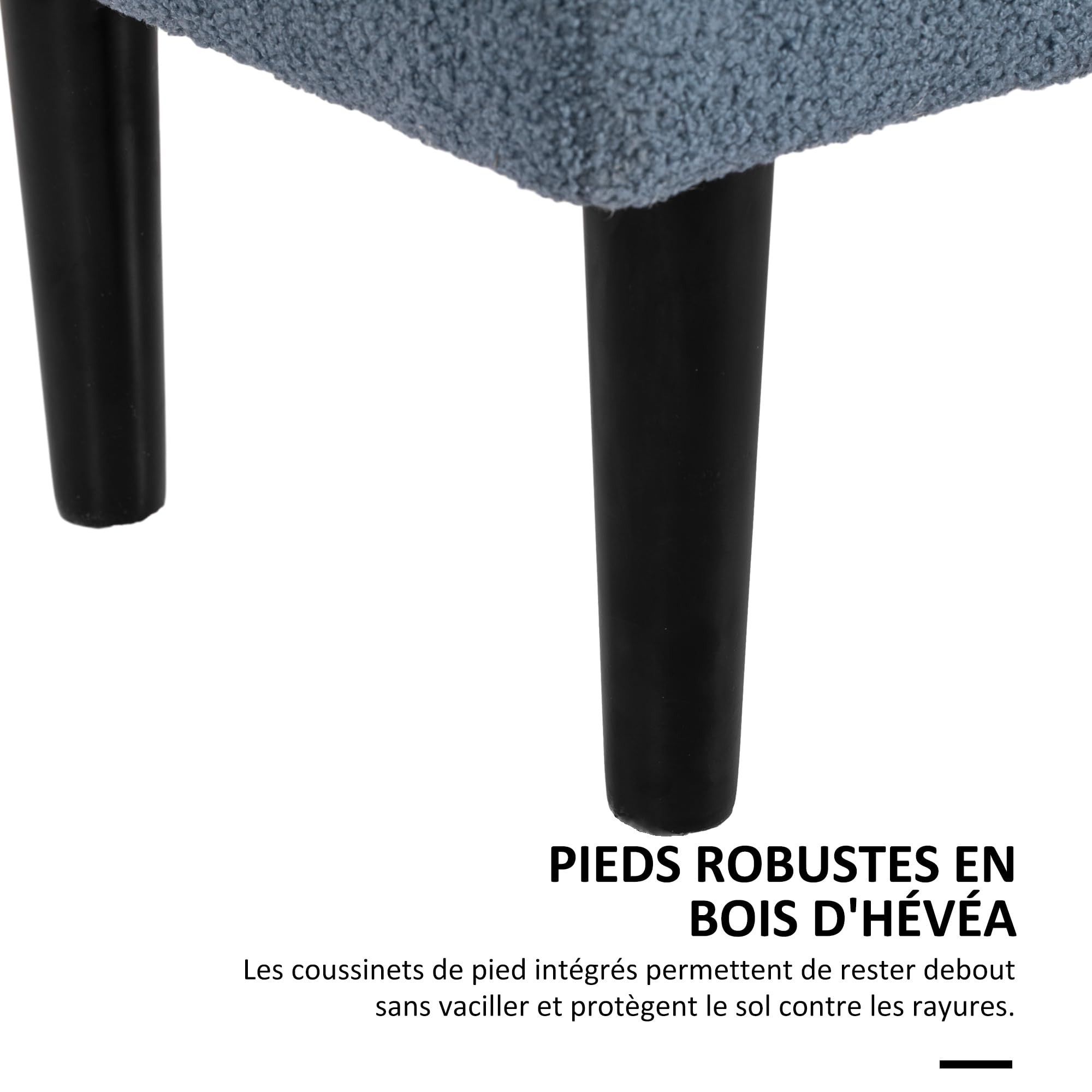 HOMCOM Banc de Rangement Tabouret Repose-Pieds 95 x 38 x 45 cm Bleu | Coffre de rangement, Surface en Tissu Effet Laine Boucleé, Pieds en Bois d'Hévéa, pour Salon Chambre Entrée