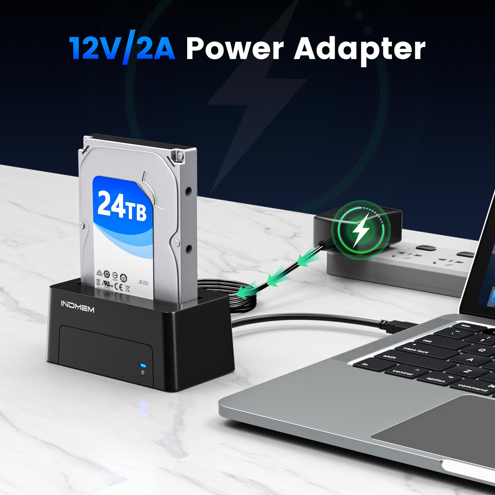 INDMEM Adaptador SAS a USB 3.0, SAS/SATA, lector de carcasa de disco duro convertidor, estación de acoplamiento para servidor HDD SSD de 2.5/3.5 pulgadas con adaptador de corriente de 12 V/2 A