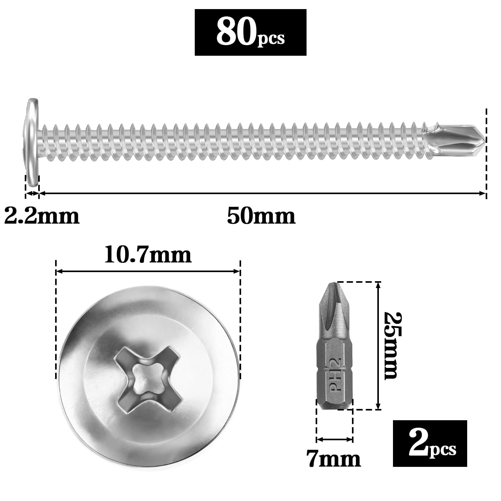 Produktbild von 240 Stück Selbstschneidende Sechskant-Schrauben Für Metall – AT11, Verschiedene Größen 8-10