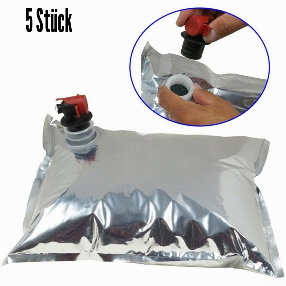 5 x Flüssigkeitsspenderbeutel, Weinbeutel, Ersatzbeutel, tragbare Weinspenderbeutel für Bag in Box, Getränke mit Schmetterlingshahn, 5 l, Weinbehälter Weintragetasche