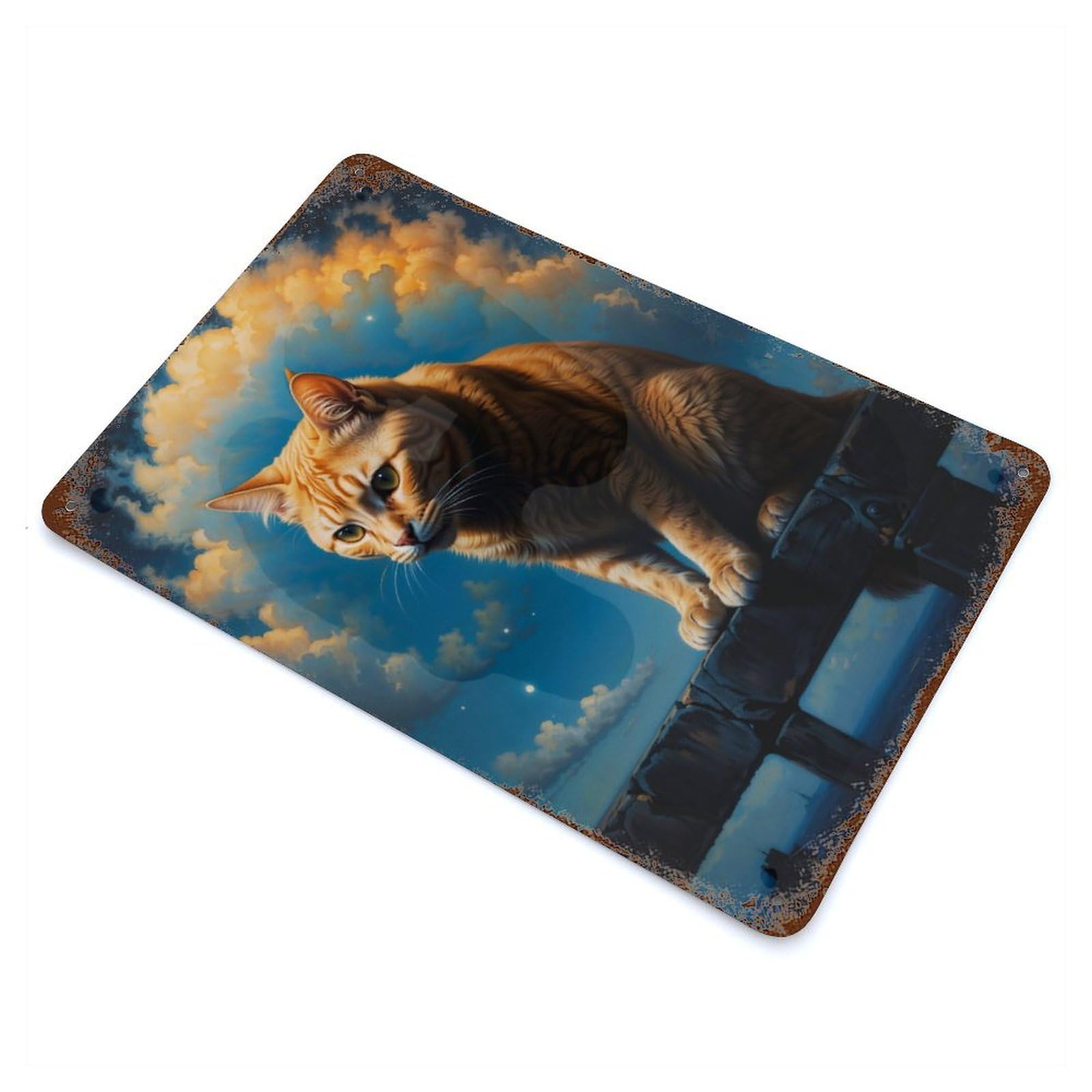 Cat Surveying The Domain Rusty Metal Tin Sign 11.8"x7.9", Ideal for Farmhouse, Kitchen And Entryway Decor