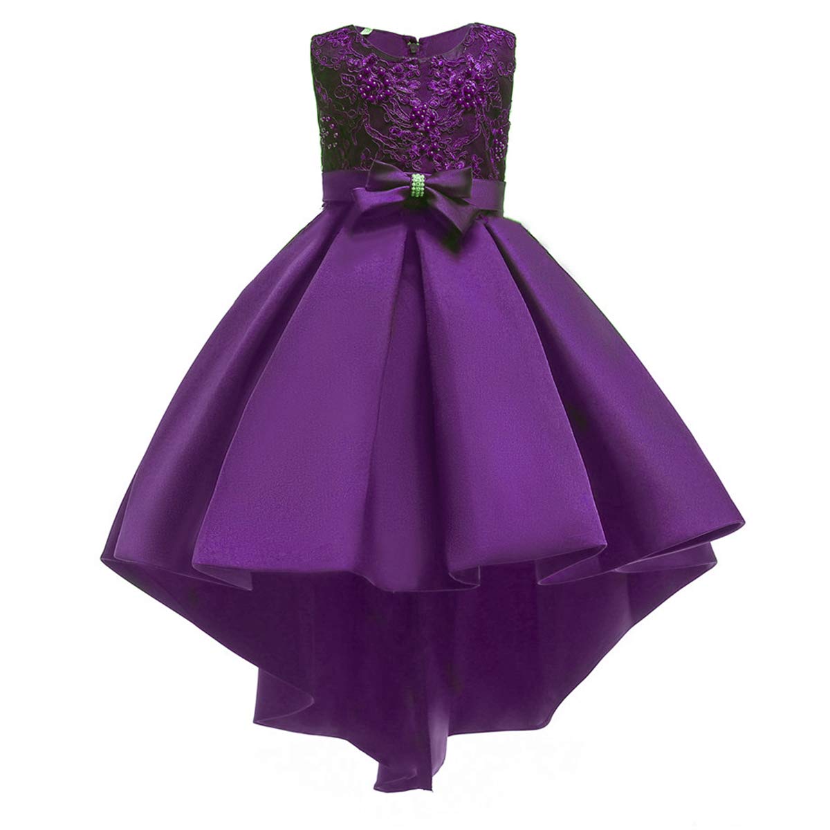 Little Big Girl Flower Hi-Lo Dress Bride Junior Bridesmaids Wedding Guest Celebration Princess First Christening Easter Purple 4-5 Years