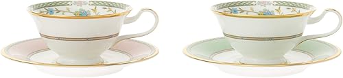 Miniatura 2 de Noritake Juego de platos de porcelana de hueso Yoshino para té y café verde rosa Y6988998307 (importación de Japón)