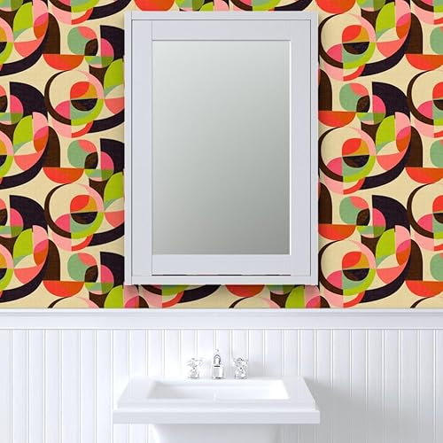 Miniatura 9 de Spoonflower Peel & Stick Wallpaper 12ft x 2ft - Mid Century Midcentury Modern Mod 1950S 1960S Retro Earth Tones Geometric Circles Custom Removable