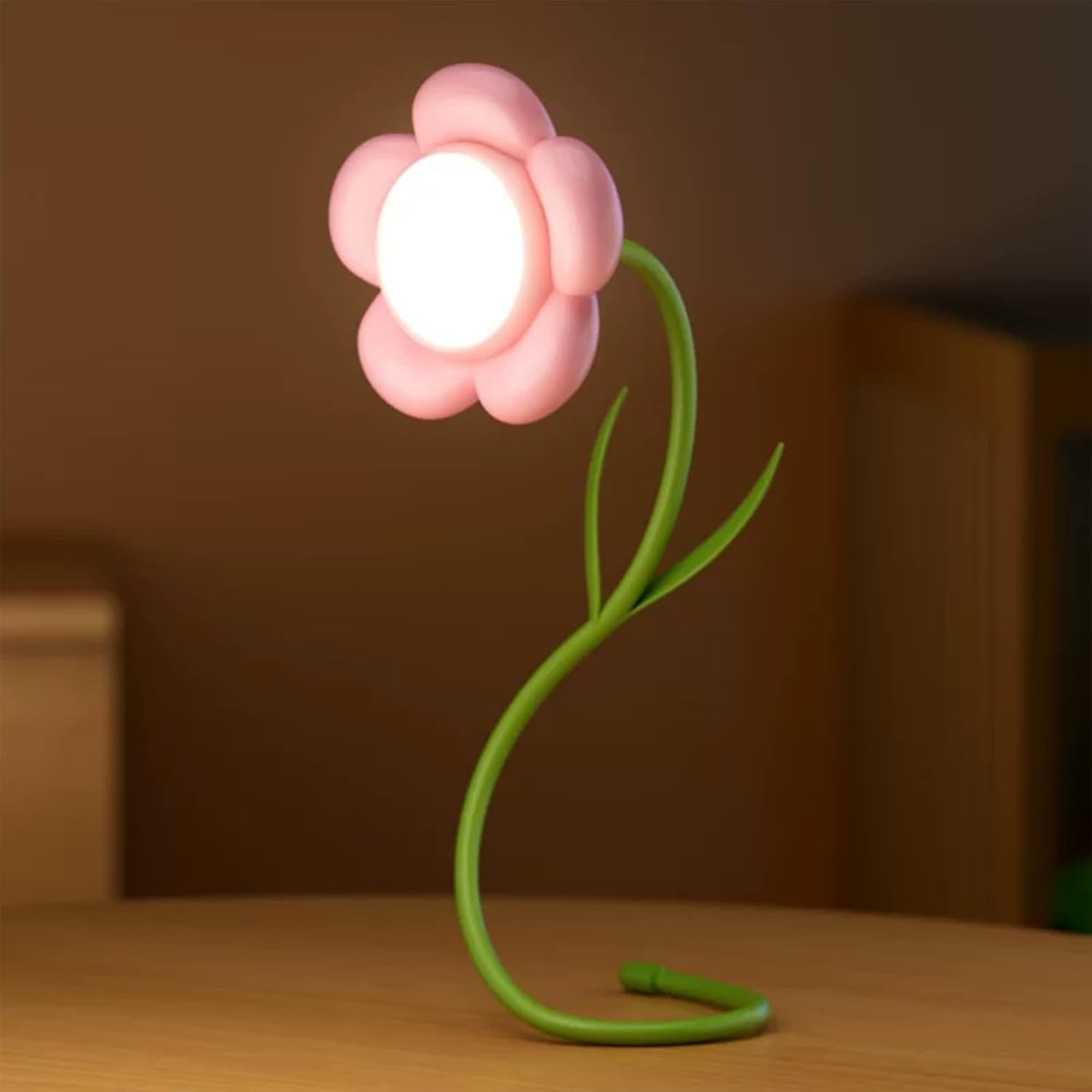 LIYAOLI Pink Flower Desk Lamp for Girls,Neck Reading Light,Rechargeable LED Lamp with USB Charging Port,3 Color Modes & Stepless Dimming,Mini Desk Lamp Office Desk Decor (Pink)