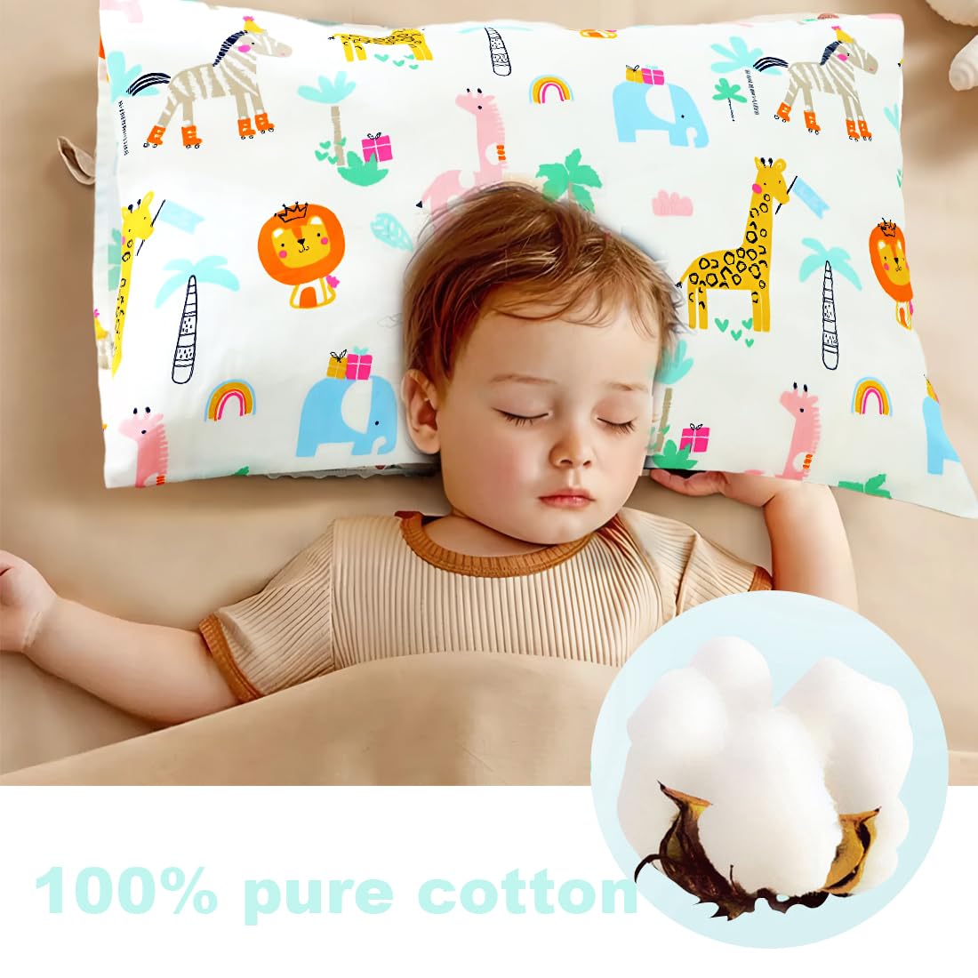 IKOPFLN Taie d Oreiller, Taie d'oreiller Bébé, Taie d'oreiller Bébé 30x50 Tête Animal 100% Pur Coton Fermeture à Rabat Lavable en Machine pour Oreiller de Berceau D’Enfant, 2 pièce