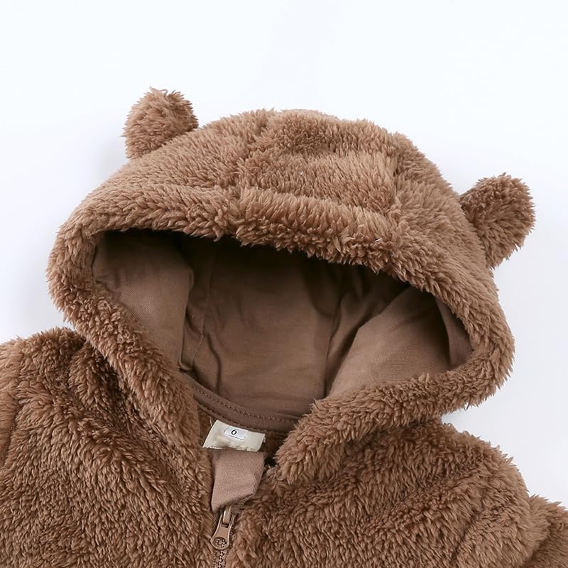 Verve Jelly Combinaison d'hiver à fermeture éclair pour bébé nouveau-né garçon fille oreilles et pieds d'ours sweat à capuche combinaison d'hiver en polaire chaude vêtements