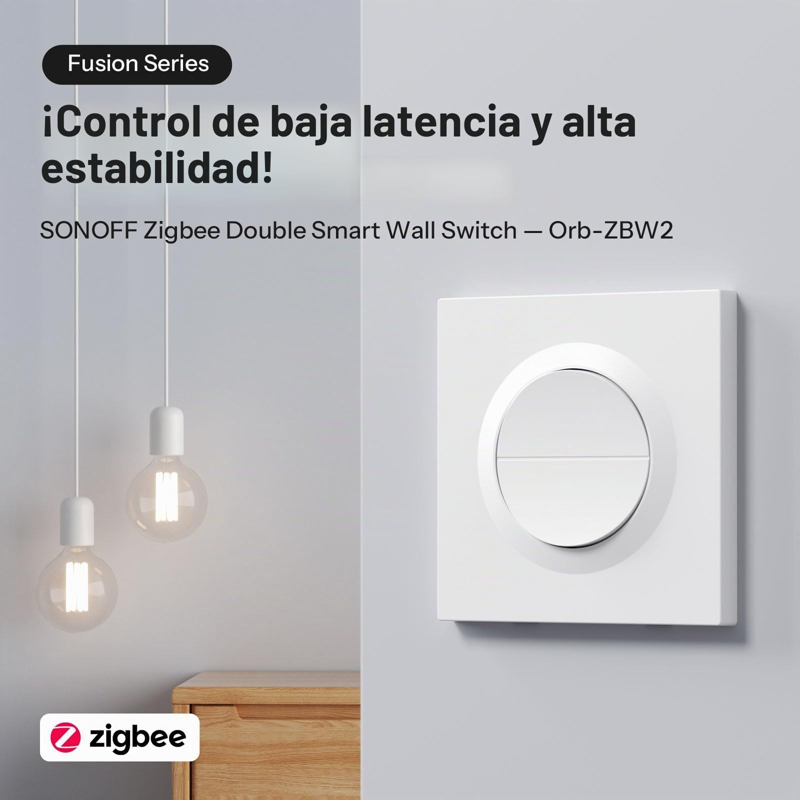 SONOFF Fusion, Orb-ZBW2(MINI-ZB2GS-E), Interruptor de Luz Inteligente Zigbee, 2 grupos, Wi-Fi 2.4GHz, Cable Neutro Requerido, Control Remoto y por Voz, Compatible con Siri/Alexa, 10A/grupo, 16A/total