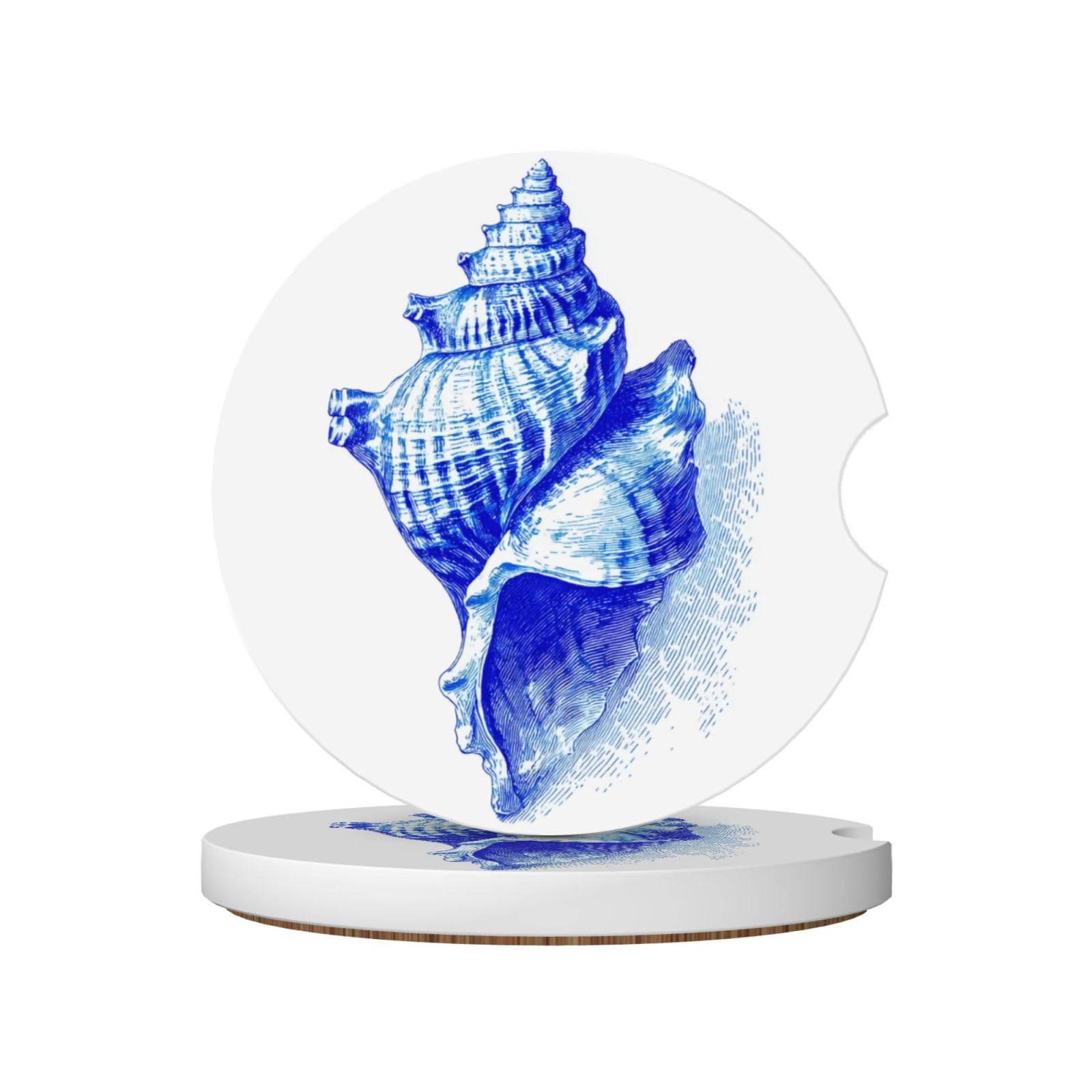 Blue Sketchy Shell Ceramic Coasters,2pcs