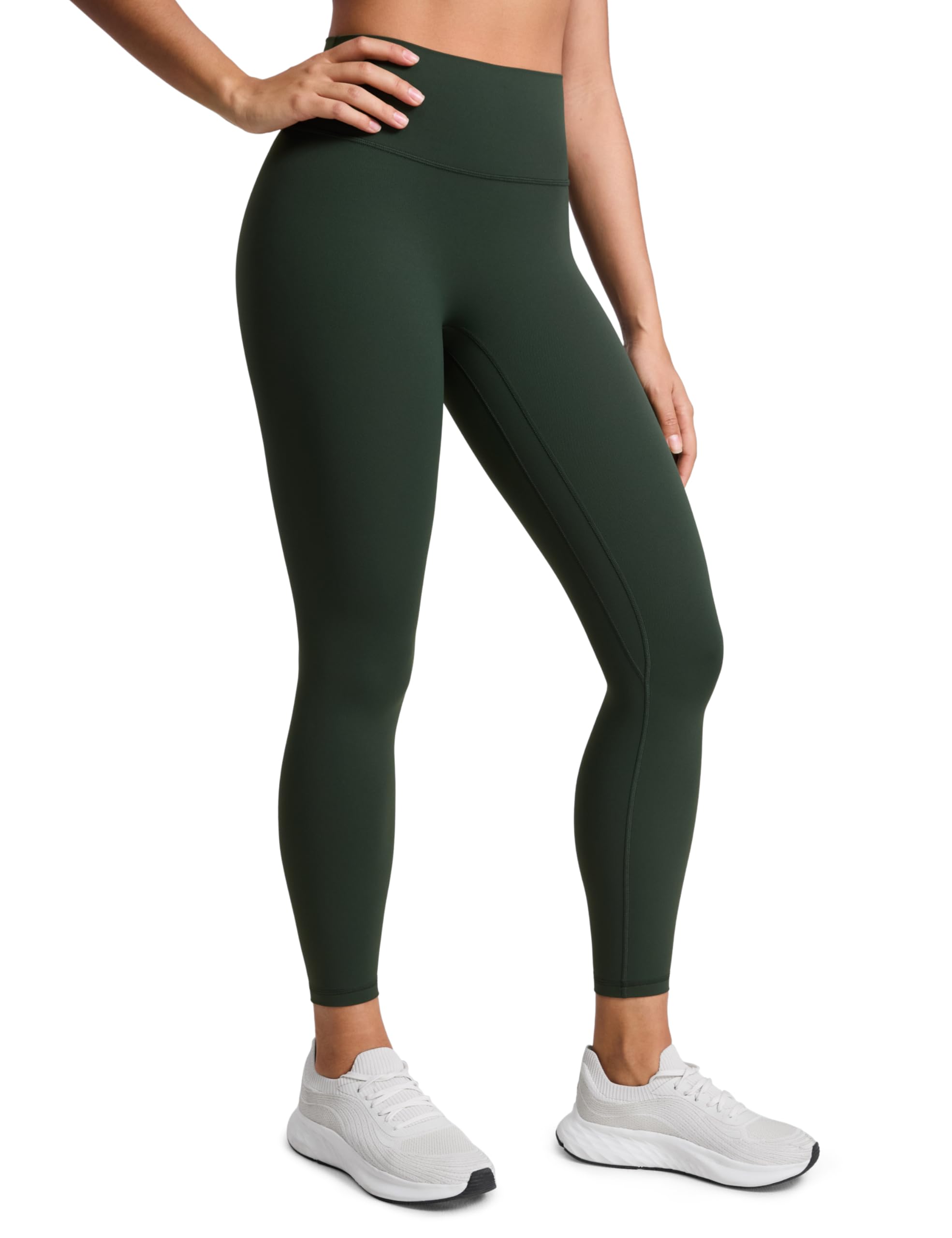 CRZ YOGA Womens SculptAir No Front Seam Yoga Leggings 25" - High Waisted Stretchy Workout Athletic Pilates Soft Pants Legend Green 8