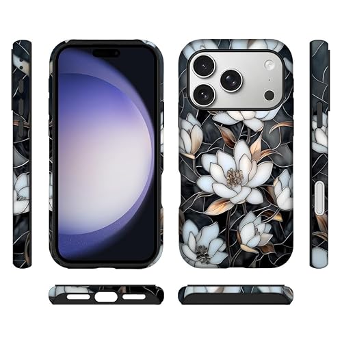 ilikediy for iPhone 17 Pro/iPhone 18 Pro Hybrid 2 Layer Hard Shell Silicone Protective Pattern Design Cover - Stained Glass Magnolia